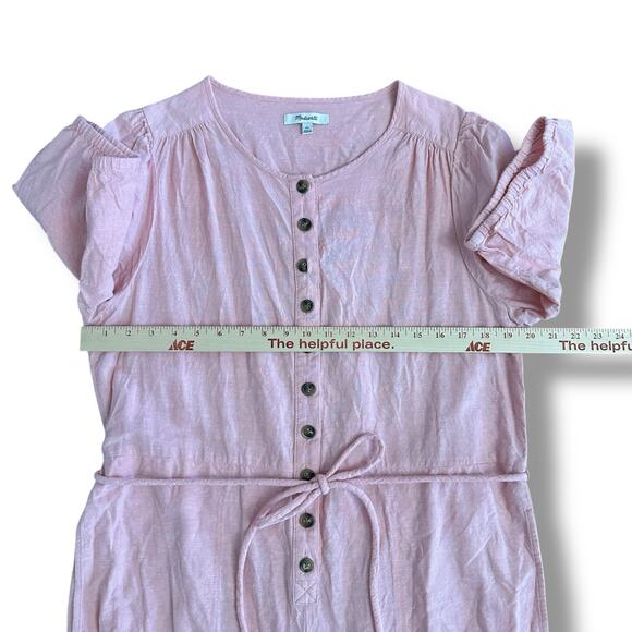 Madewell Linen Blend Button Front Jumpsuit Pink Short Sleeve Pockets Women’s XL - Picture 3 of 12